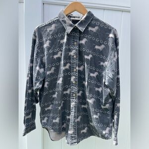 L 90s Vintage Western Horse Print Button Down Shirt by Coldwater Creek